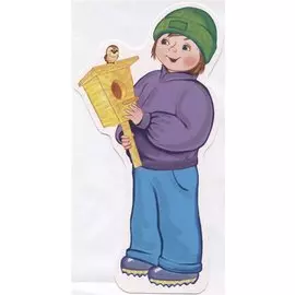 Плакат Мальчик со скворечником (ФМ-10332) (картон) (вырубка) (с блестками в лаке)