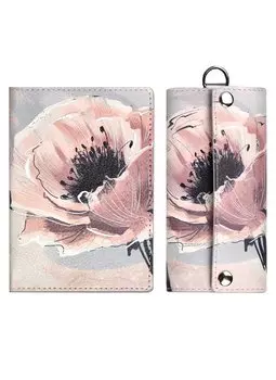 Подарочный набор обложка для паспорта + ключница "Мак"