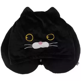 Подголовник с кнопкой и капюшоном Котик (черный) (текстиль) (35х25)