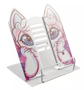 Подставка для книг/учебников "КОТ" белая, металл., фигурная вырубка