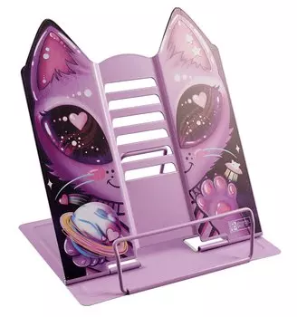 Подставка для книг/учебников "КОТ" фиолетовая, металл., фигурная вырубка