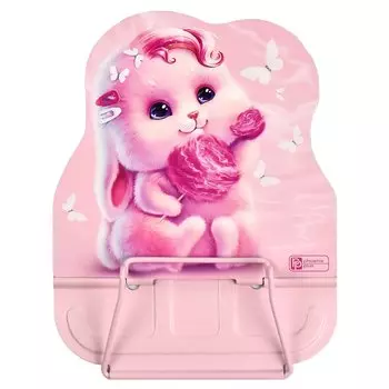 Подставка для книг/учебников "РОЗОВЫЙ ЗАЙКА" розовая, металл., фигурная вырубка