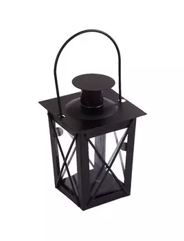 Подсвечник-фонарь черный (металл) (12х8)