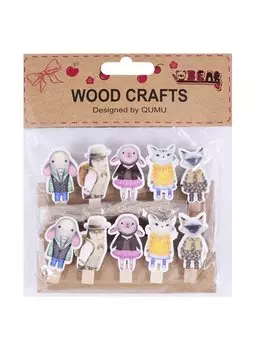 Прищепки Нарядные звери, 10 шт в пак с хедером (дерево) (227)