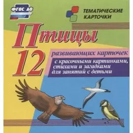 Птицы. 12 развивающих карточек с красочными картинками, стихами и загадками для занятий с детьми