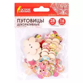 Пуговицы декоративные Цветы (28 мм) (16 шт) (661412) (3+) (дерево) (упаковка) (Остров сокровищ)