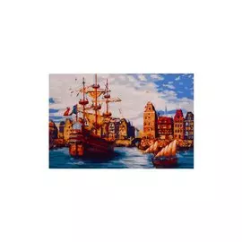 Раскраска по номерам на картоне А3 "Корабль у берега", 30х40 см