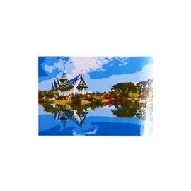 Раскраска по номерам на картоне "Красивый дом у озера", 20х30 см