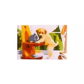 Раскраска по номерам на картоне "Щенок и кролик", 20х30 см