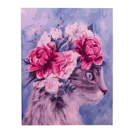 Раскраска по номерам "Необычная кошка с цветами"