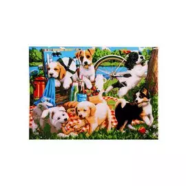 Раскраска по номерам "Щенки на пикнике"