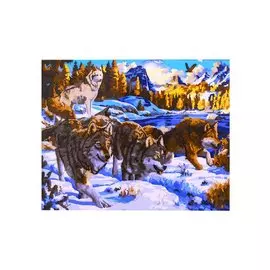 Рисование по номерам "Бегущие волки в лесу"