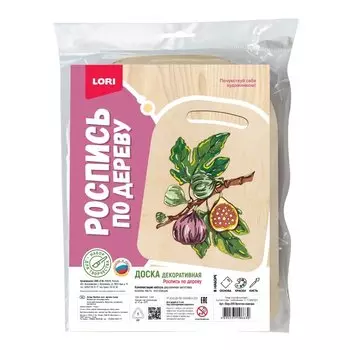 Роспись по дереву. Доска "Веточка инжира" (24,5х18,5 см)