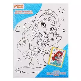 Роспись по холсту "Девочка с котенком"