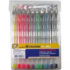 Ручки гелевые Crown, 10 цветов 0,5 мм