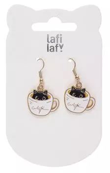 Сережки Котики в кружке (2шт) (металл) (12-48782-202405-AC14), Lafilaf