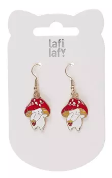 Сережки Кролики в шляпках мухоморов (2шт) (металл) (12-48782-202405-AC13), Lafilaf