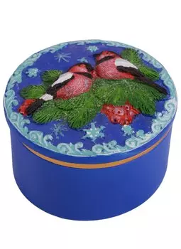 Шкатулка декоративная Снегири (7,5x7,5x5 см)