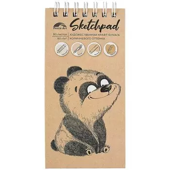 Скетчбук 105*210 80л "Мишка" крафт. бумага, 80г/м2, спираль