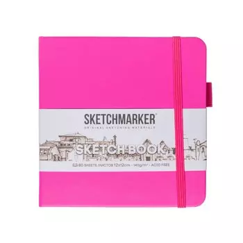 Скетчбук 12*12 80л "Sketchmarker" фуксия яркая, 140г/м2, слоновая кость, тв.обл.