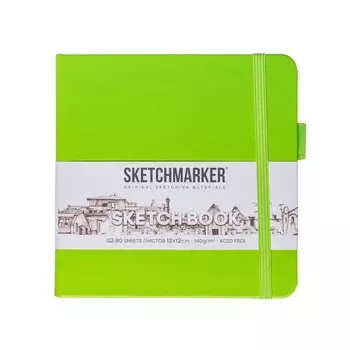 Скетчбук 12*12 80л "Sketchmarker" зеленый луг, 140г/м2, слоновая кость, тв.обл.