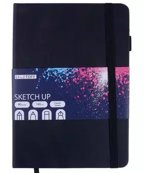 Скетчбук 148*210 80л "SKETCH UP. Черный" 140г/м2, тв.обложка, резинка