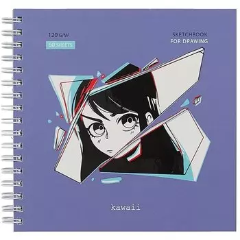 Скетчбук 150*150 60л "Kawaii" белый офсет, 120г/м2, тв.обложка, выб. лак, софт. тач, спираль