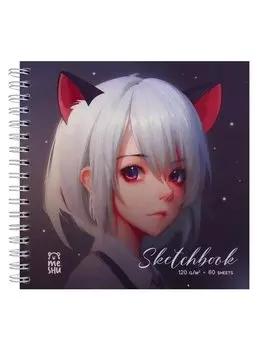 Скетчбук 150*150 60л "Neko" белый офсет, 120г/м2, тв.обложка, выб. лак, софт. тач, спираль