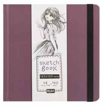 Скетчбук 165*165 48л "Аниме" белый офсет 160г/м2, тв.обложка, резинка