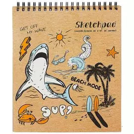 Скетчбук 168*195 40л "Акула" крафт бумага 80г/м2, карт.обл., тв.подложка, гребень