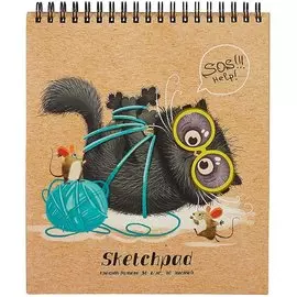 Скетчбук 168*195 40л "Глупый кот" крафт бумага 80г/м2, карт.обл., тв.подложка, гребень