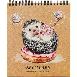 Скетчбук 168*195 40л "Ёж-сладкоежка" крафт бумага 80г/м2, карт.обл., тв.подложка, гребень