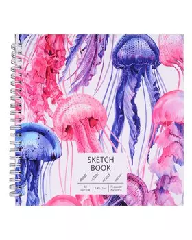 Скетчбук 195*195 40л "Медузы" белый офсет, 140г/м2, тв.обложка, евроспираль