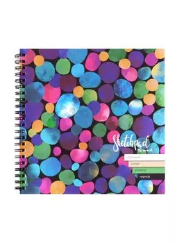 Скетчбук 195*195 45л "Коты и цветные круги" бел. каменная, черная, серая, зеленая, 120 г/м2, 245 г/м2, 80 г/м2, карт.обл., гребень