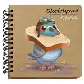 Скетчбук 200*200 120л "ОТВАЖНЫЙ ЛЕТЧИК" крафт бумага 80г/м2, карт.обл., тв.подложка, гребень