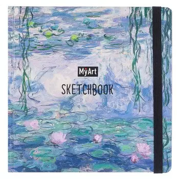 Скетчбук 200*200 80л "Клод Моне. Кувшинки" белый офсет 100г/м2, тв.подложка, мат.ламинация, резинка, ляссе