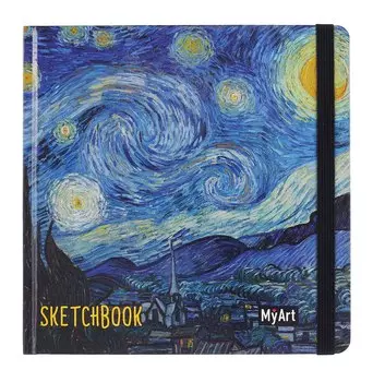 Скетчбук 200*200 80л "Винсент Ван Гог, Звёздная ночь" белый офсет 100г/м2, тв.подложка
