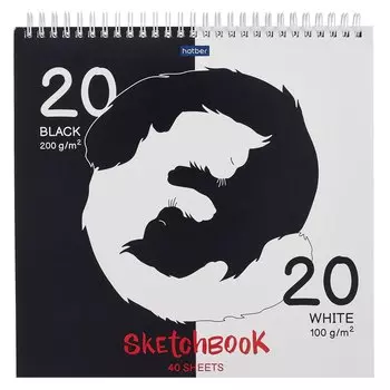 Скетчбук 240*240 40л "Black and white" черн. внутр блок 200 г/м2, белый внутр блок 100 г/м2, тв.обложка, гребень