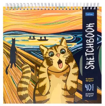 Скетчбук 240*240 40л "Кот Мунка" 160г/м2, тв. обложка, спираль, бел. и черн. офсет