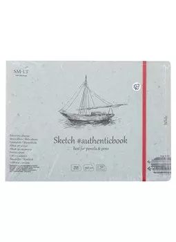 Скетчбук 24,5*17,6cм 32л "SMLT Art White authenticbook", на резинке, 90г/м2, белый, сшивка