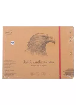 Скетчбук 24,5*17,8см 24л "SMLT Art Kraft authenticbook", на резинке, 90г/м2, крафт, сшивка
