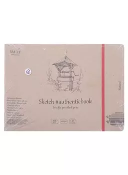 Скетчбук 24,5*18cм 32л "SMLT Art Natural authenticbook", на резинке, 100г/м2, белый, сшивка