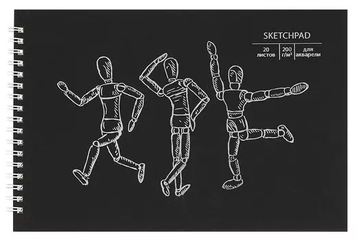 Скетчбук 250*170 20л "Art object" акварел. бумага, 200г/м2, черный дизайнерский картон, тиснение фольг. серебро, евроспираль
