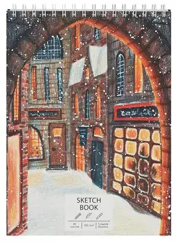 Скетчбук А4 60л "Косая аллея" белый офсет, 100г/м2, тв.обложка, евроспираль