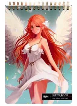 Скетчбук А4 80л "Аниме. Ангел грез" белый офсет, 120г/м2, тв.обложка, спираль