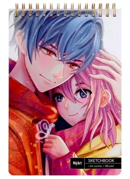 Скетчбук А4 80л "Аниме. Love story" белый офсет, 120г/м2, тв.обложка, спираль