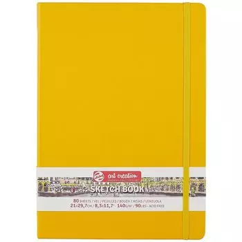 Скетчбук А4 80л "Art Creation" 140г/м2, желт.тв.обл., резинка