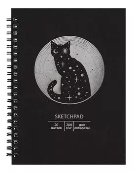 Скетчбук А5 20л "Лунный кот" 200 г/м2, евроспираль, тонир.картон, тиснение фольгой "Серебро"