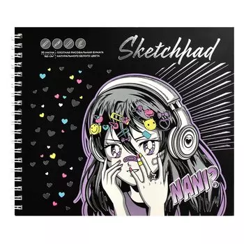 Скетчбук А5 30л "Манга 2" 160г/м2, тв. обложка, спираль, тиснение фольгой