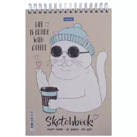 Скетчбук А5 32л "Coffeecat" крафт бумага 170г/м2, тв.подложка, гребень